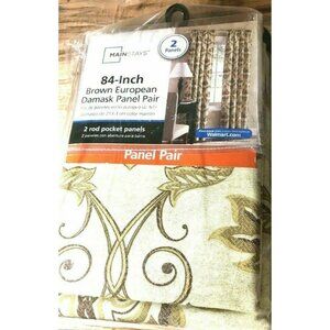 Mainstays 84-Inch Brown European Damask Panel Pair 2 Panels 40in W X 84in H